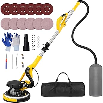 750W Electric Drywall Sander with 12 Discs, Variable Speed, LED Light, Long Hose, Bag - YATTICH YT-916