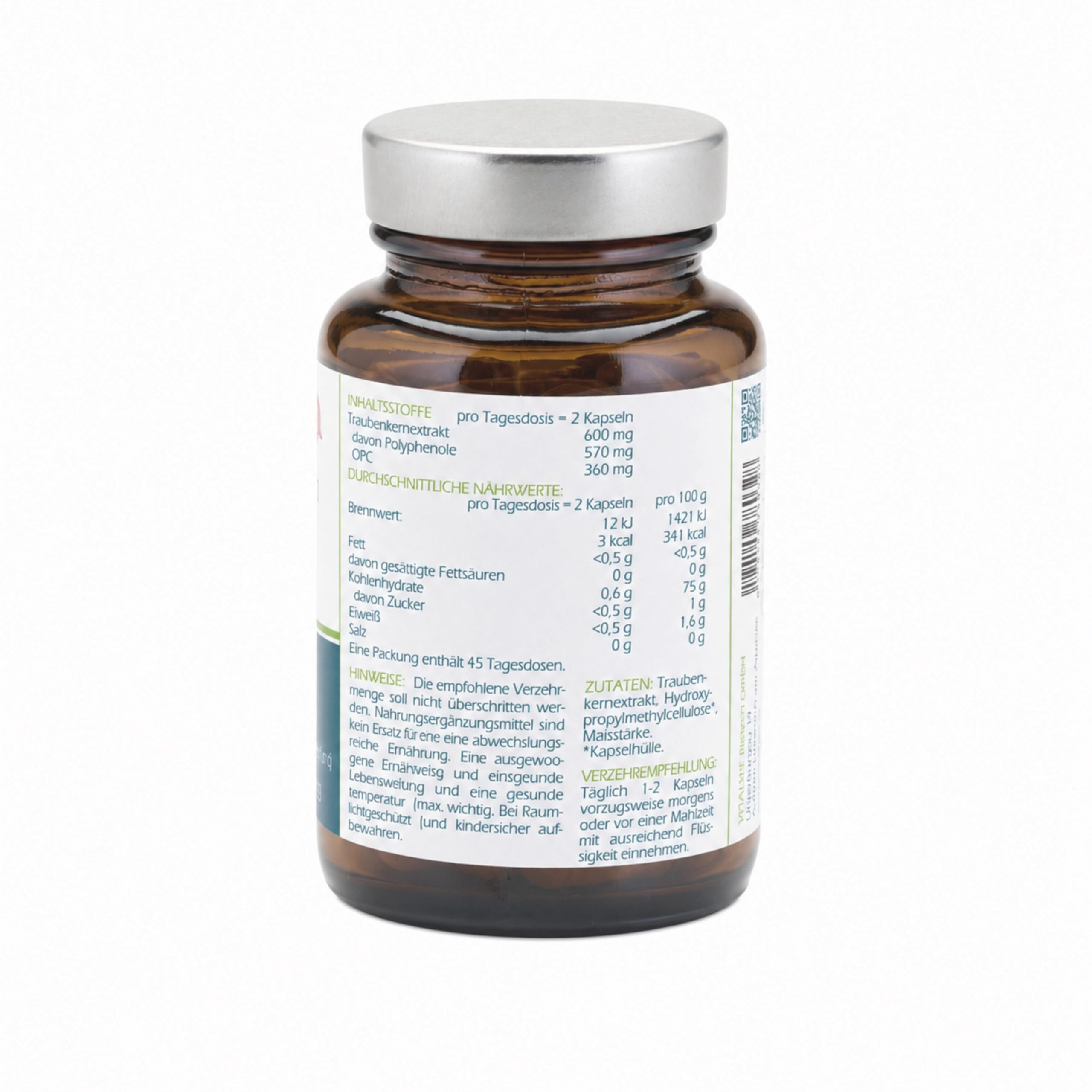 OPC - Traubenkernextrakt 300 – 90 vegane Kapseln – 60% OPC – glutenfrei, laktosefrei, ohne Zusätze – im Glas
