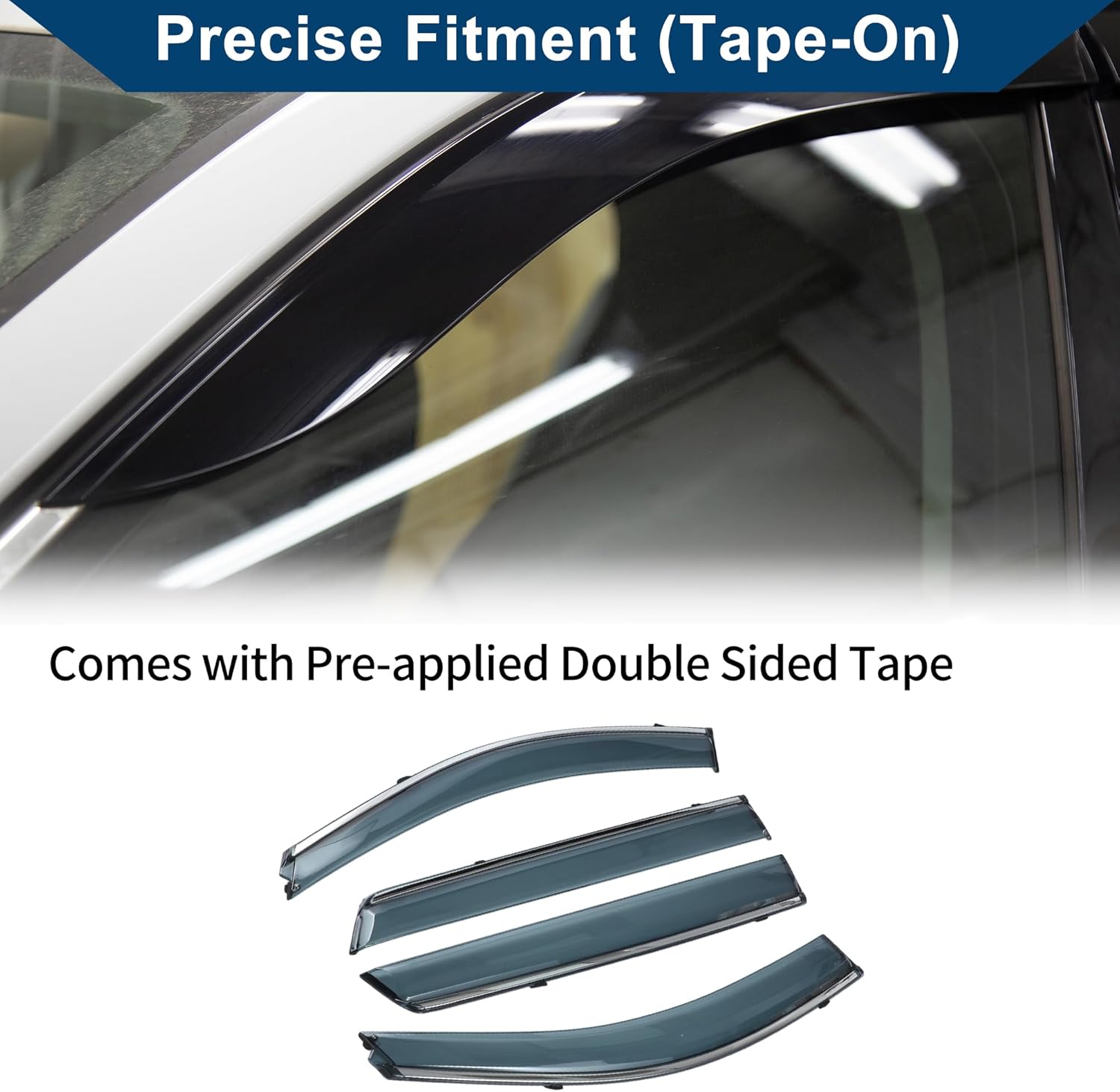 Window Deflectors for Hyundai Santa Fe 2007-2012 Side Window Vent Visor Tape on Rain Guards 1 Set Black