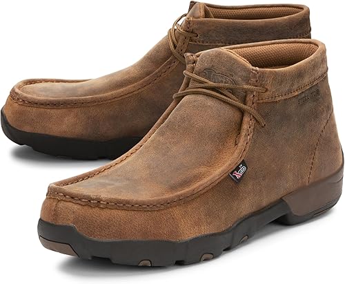 Justin Cappie - Botas de Trabajo con Punta de Acero para Hombres - Botas Chukka de Cuero de Grano Completo con Puntera Moc con Suela Resistente al