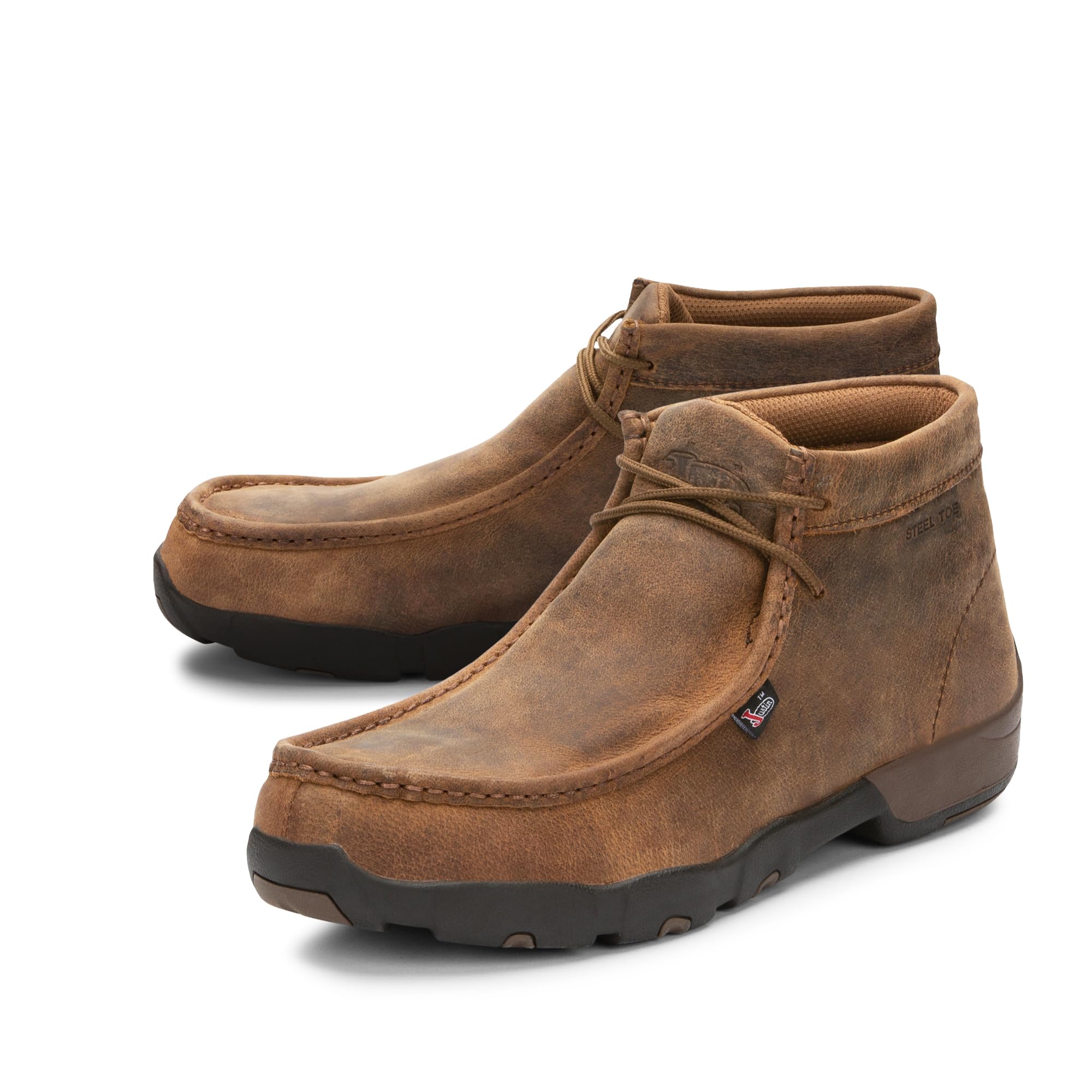 Cappie Steel Toe Work Boots for Men - Full-Grain Leather Moc Toe Chukka Boots with Oil- and Slip-Resistant Outsole, EH-Rated