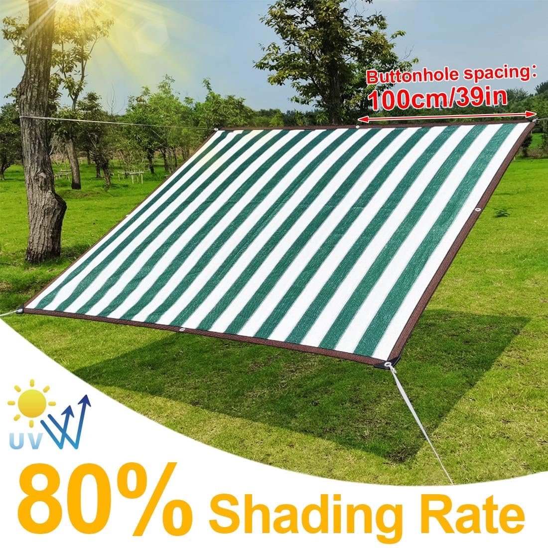 Toldo de jardín verde oscuro y blanco resistente a los rayos UV, 80% de protección UV, con ojales, varios tamaños (1 x 1 m a 12 x 15 m), ideal para eventos al aire libre y soluciones de sombra