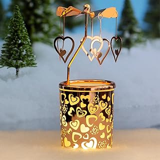 iLajao Candle Carousel Rotary Candle Holder Christmas Carousel Spinning Tealight Candleholder Christmas Decoration Centerpieces for Tables Valentine Easter (Rose Gold Loveheart)