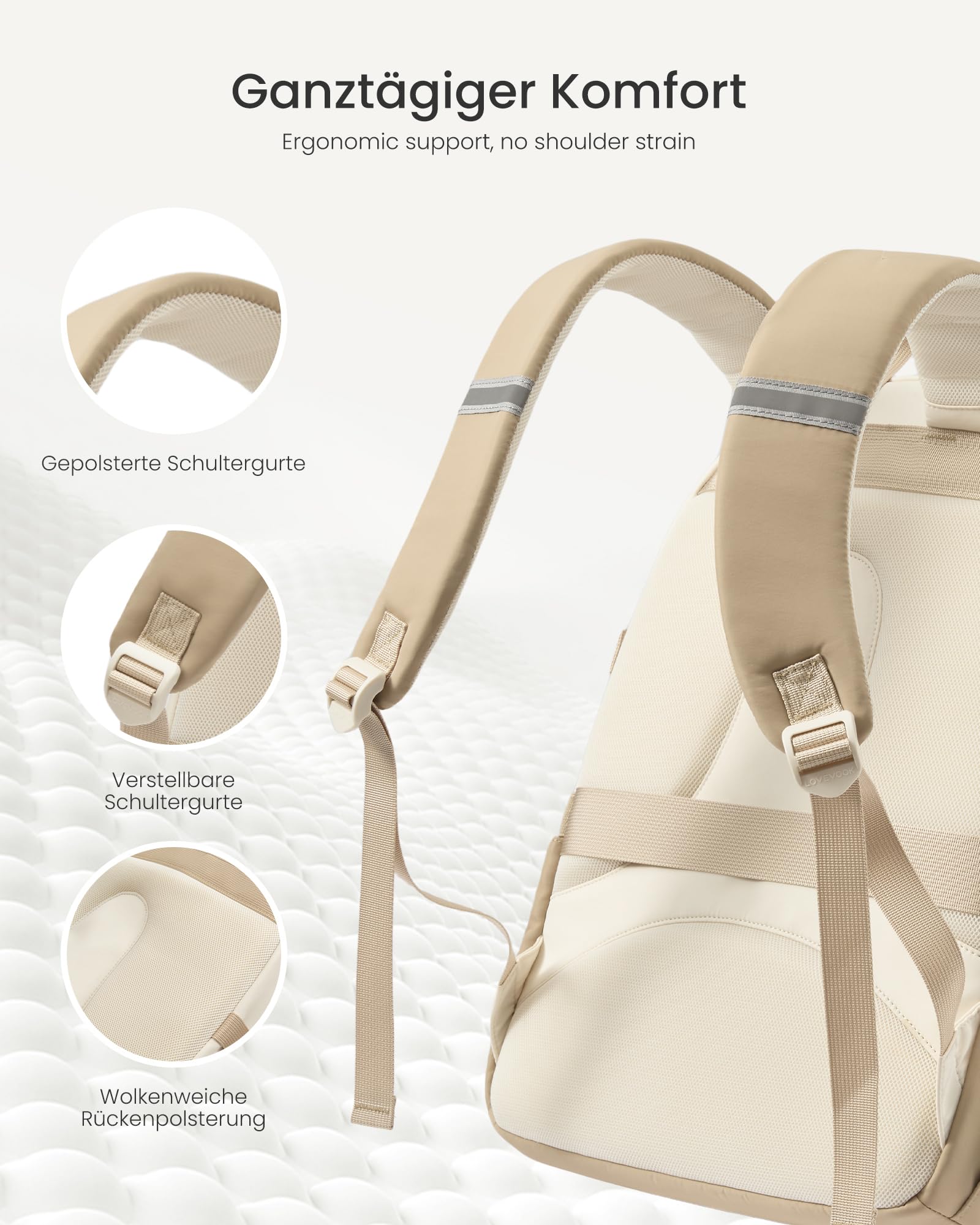 LOVEVOOK Zaino da donna, 15,6 pollici, per la scuola, per adolescenti, con grande scomparto, 1-cachi-beige, L, Casual