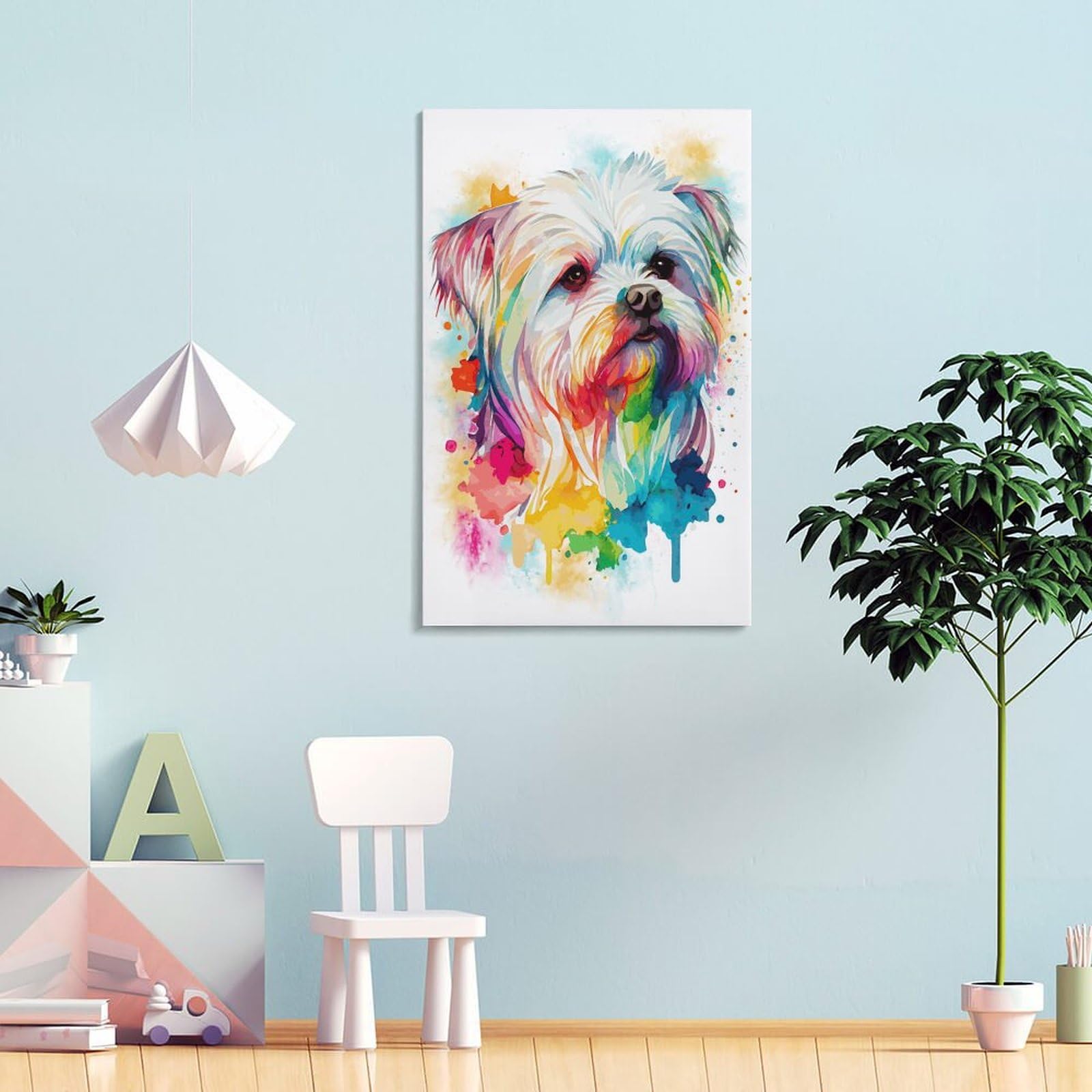 Bunter Malteser-Hund, Kunst-Wanddekoration, Poster, Leinwanddruck, moderne Wandkunst, Bild, Wandbehang für Wohnzimmer, Schlafzimmer, Heimdekoration, 40 x 60 cm