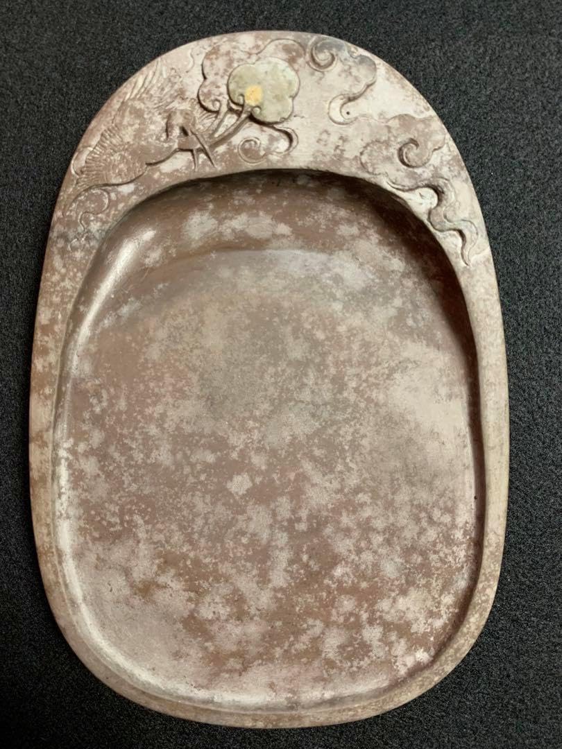 端渓硯　中国硯　木箱入り　梅に鳥彫刻　石目硯石　石筋模様　骨董 端渓硯 中国硯 木箱入り 梅に鳥彫刻 石目硯石 石筋模様 骨董 硯 古硯