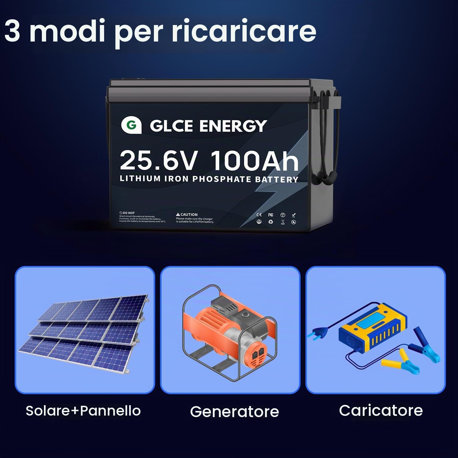 LiFePO4 Batteria al litio 24V 100Ah, BMS 100A aggiornato, durata di vita di 10 anni con più di 10000 cicli profondi per RV, sistema solare, rimorchio, camper, marina,applicazioni off grid