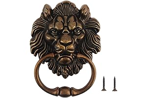 Lion Head Knocker: Antique Bronze Door Charm Engraved with Intricate Detail