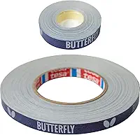 Butterfly Fita lateral para proteger as bordas de sua borracha e lâmina para raquetes de tênis de mesa - Cor Azul/Prata - Largura 12 mm - Rolos vêm em 10 m (20 raquetes) e 50 m (100 raquetes)