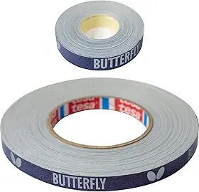 Butterfly Fita lateral para proteger as bordas de sua borracha e lâmina para raquetes de tênis de mesa - Cor Azul/Prata - Largura 12 mm - Rolos vêm em 10 m (20 raquetes) e 50 m (100 raquetes)