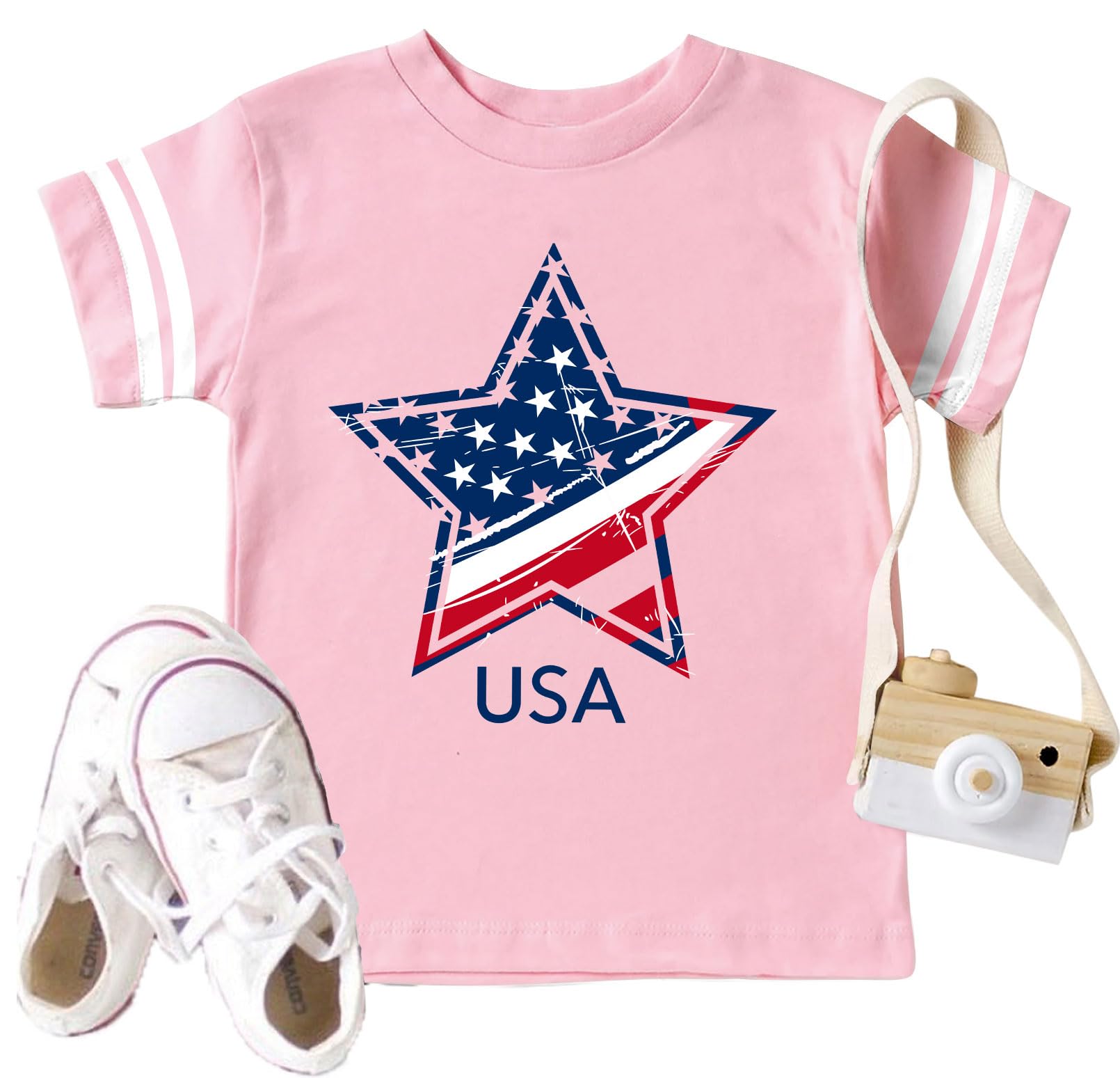 Ithalt Toddler Boys Girls American Flag Shirts 4th of July Tshirt Kids USA Patriotic Tee Independence Day Outfit(3-7y)