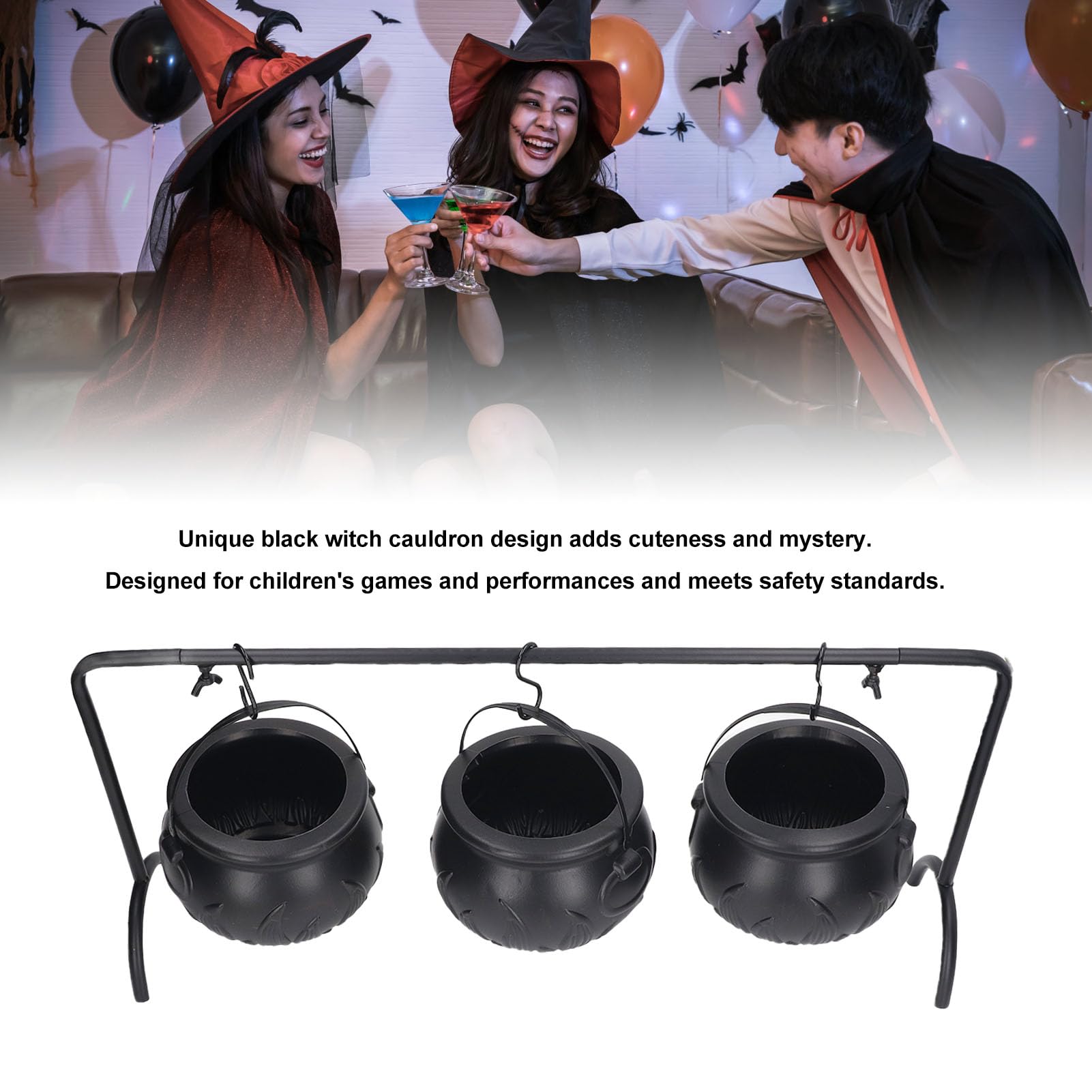 Chaudrons En Plastique Pour Halloween - Lot De 2 (33 Cm Et 20,3 Cm) - Déco Sorcière Portable Avec Poignées