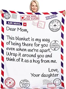Mom Birthday Gifts, Blanket Mom Gifts from Daughter & Son, Mothers Birthday Gifts, I Love You Mom Daughter Gift Ideas, Present for Mom Blanket, Best Mother in Law, Throw Blanket 65"  50" (Letter)