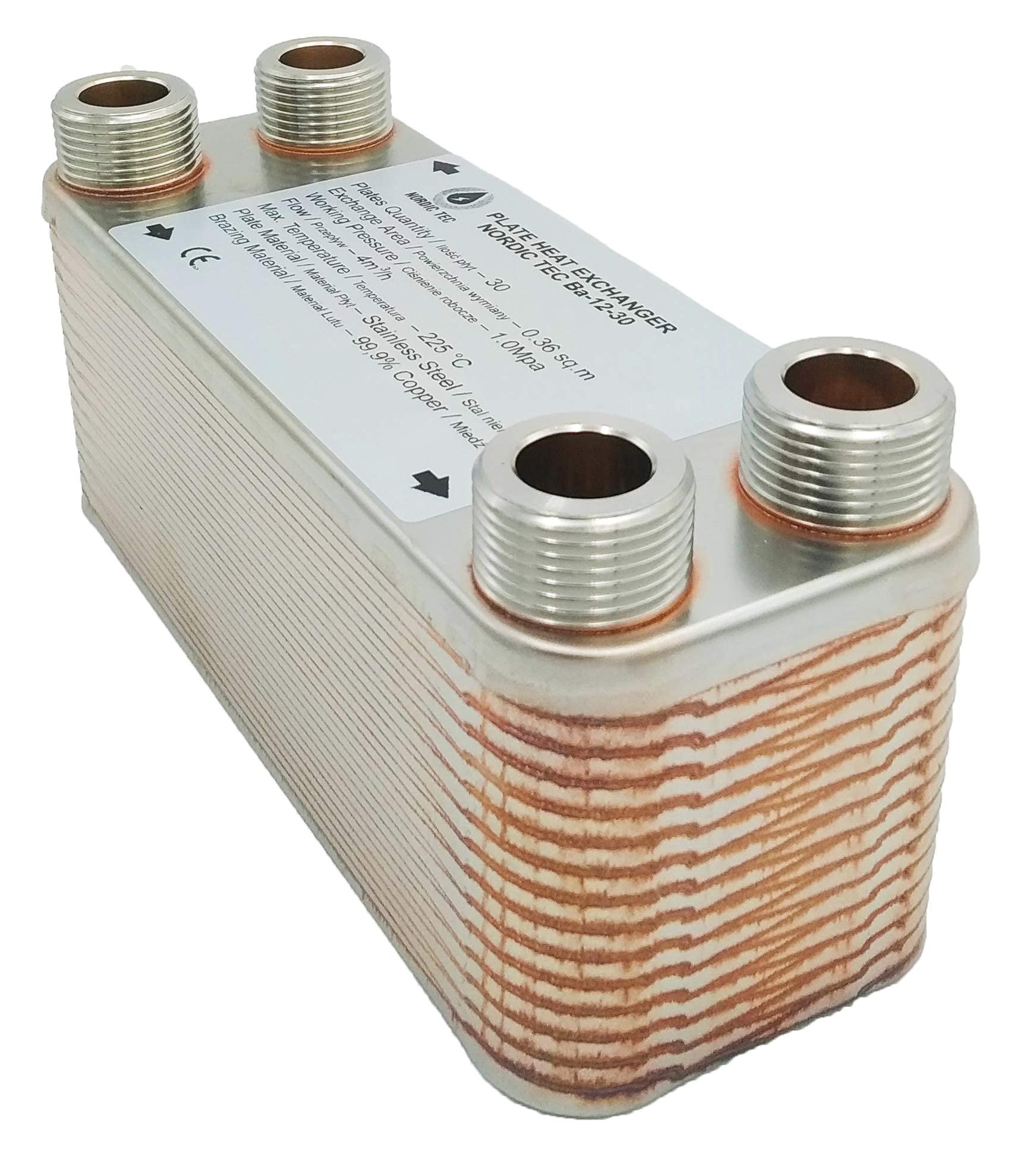 Nordic Tec Ba-12-30 - Scambiatore di calore in acciaio INOX, 30 piastre da 65 kW, 3/4"