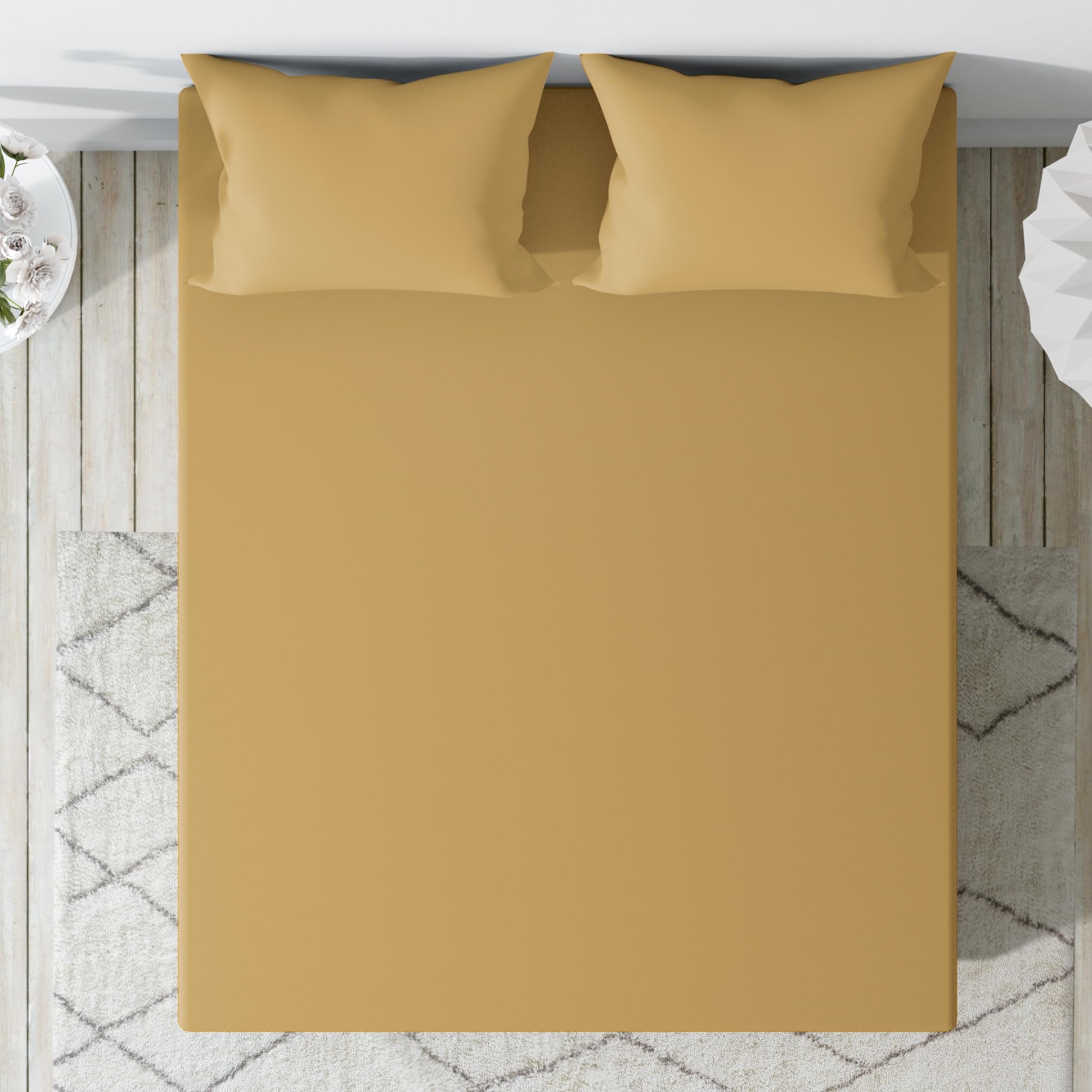 Wakefit 100% Cotton 200 TC Solid Fitted Bedsheet with 2 Pillow Covers | Golden Yellow Queen, 78" x 60", Golden Yellow | 1.98m x 1.52m