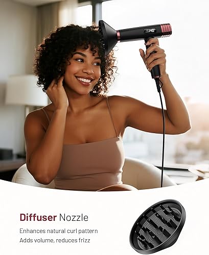 Miniatura 4 de MESCOMB Secador de pelo de viaje con difusor, 1875 W de doble voltaje iónico, secado rápido y control de encrespamiento para cabello gruesorizado,