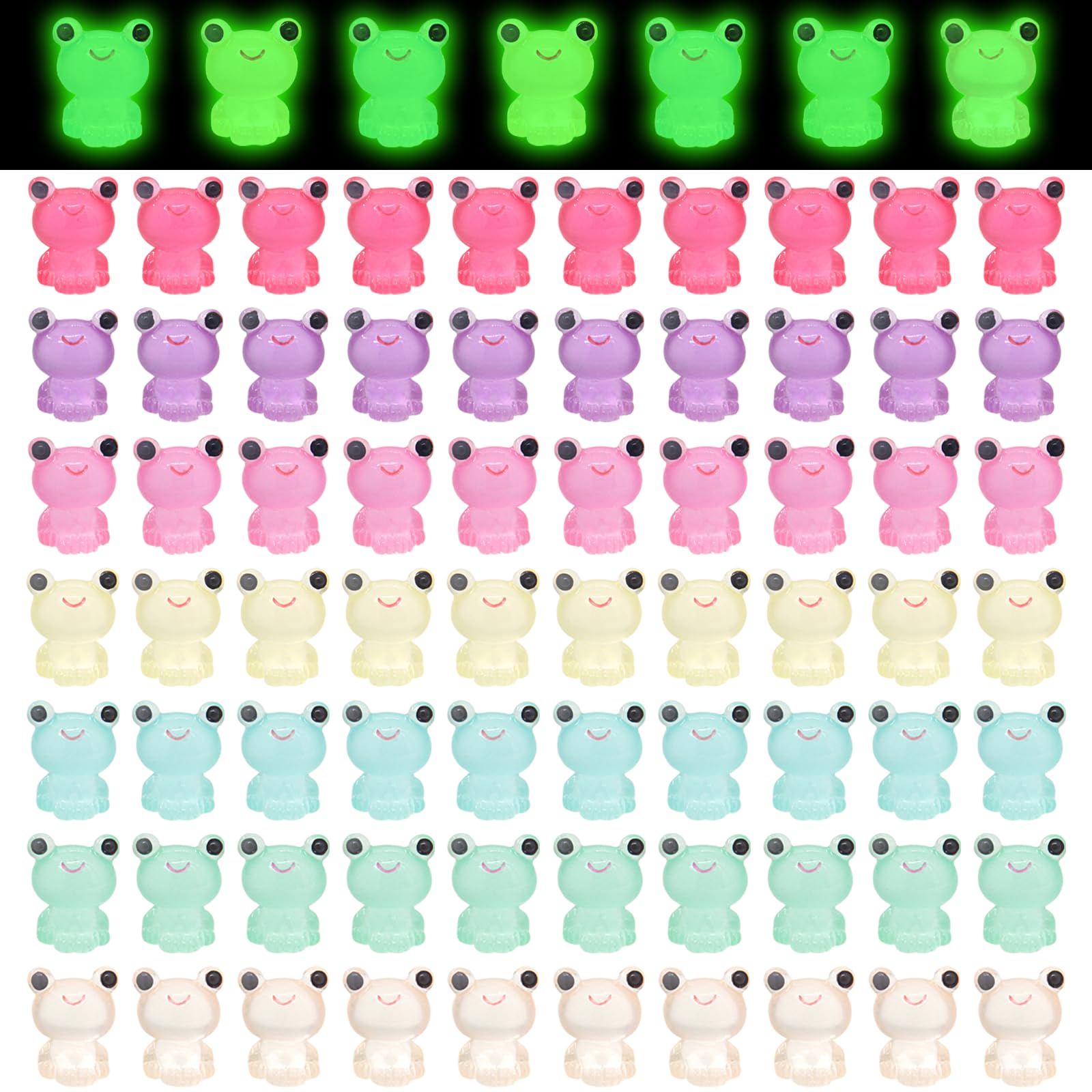 70 Pcs Mini Frog Night Glow Resin Mini Frogs Glow in The Dark Mini Statues Frogs, Micro Jade Landscape Garden Potted Decoration Outdoor Yard Lawn Courtyard Decorative Items
