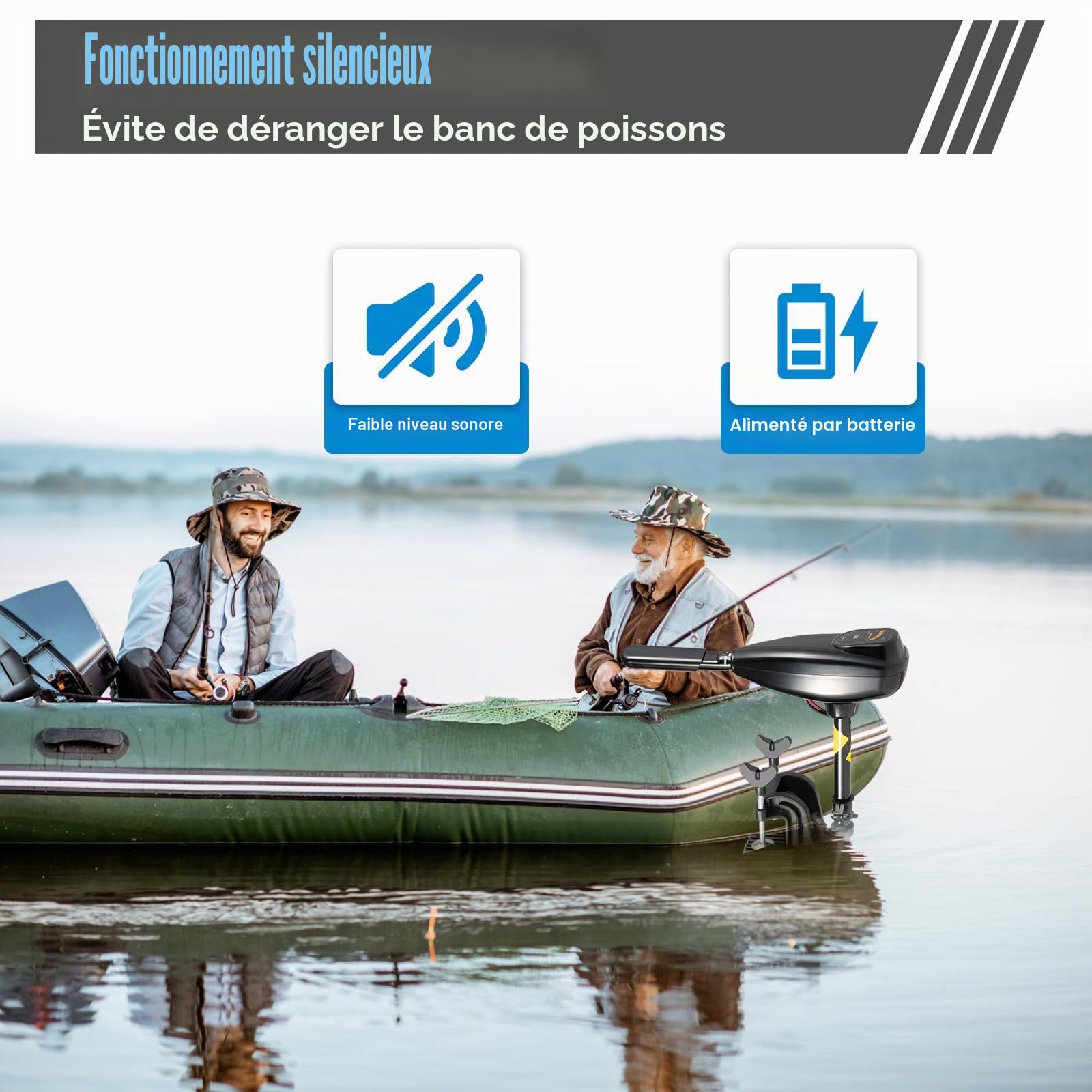Moteur électrique hors-bord 80 LBS 12 V 800 W, moteur hors-bord, Moteur de Bateau de Pêche à la Traîne, avec Indicateur de Batterie, pour Kayak, pêche