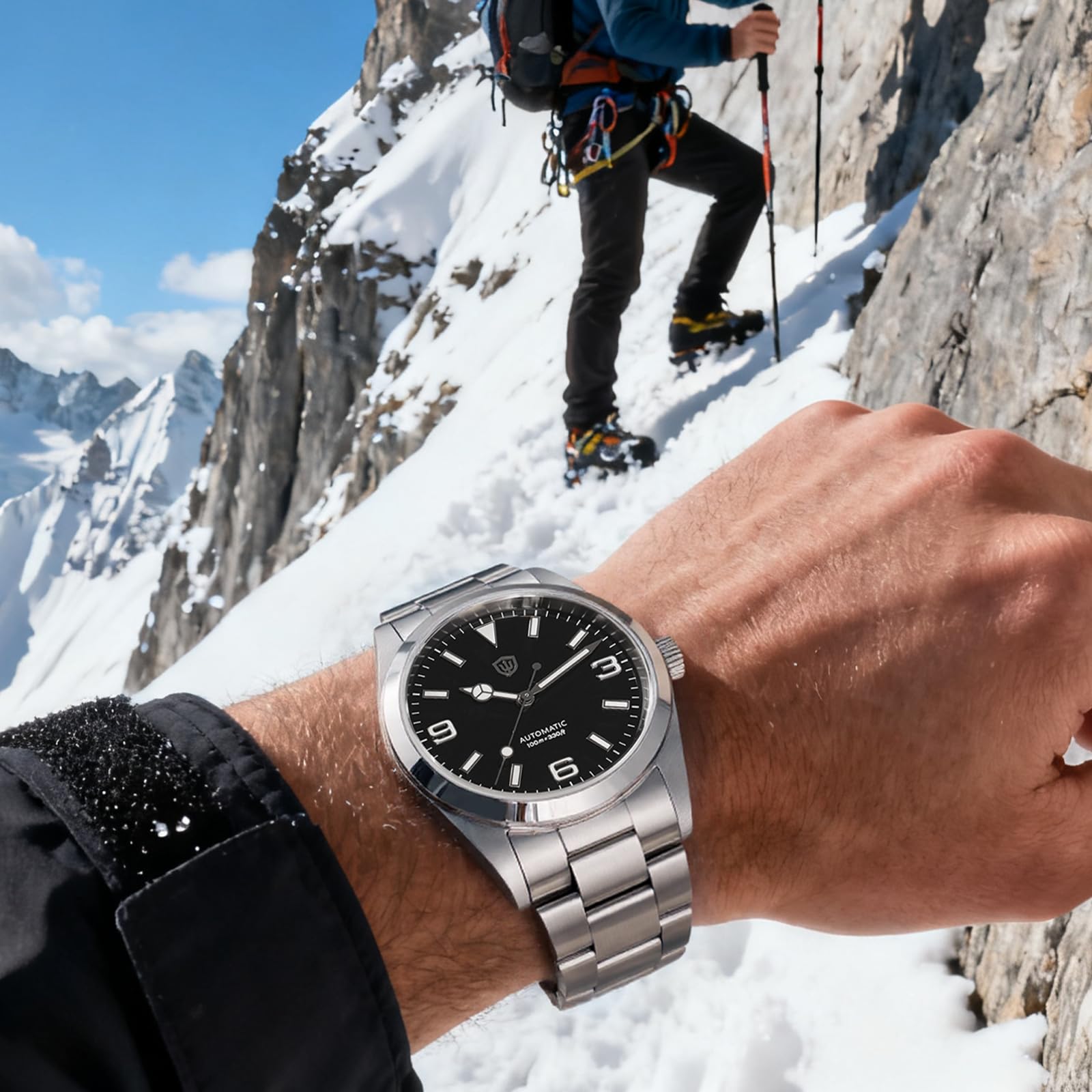 watchdives WD6610 Orologio automatico, movimento giapponese 9015, 37 mm, in cristallo zaffiro, da uomo, impermeabile fino a 100 m, con chiusura a regolazione rapida OTF