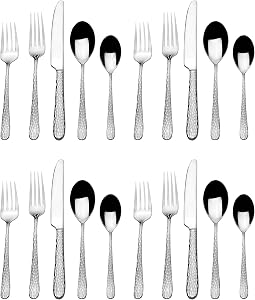 International Silver - Flatware Set, Madrid Hammered Handle Design, Includes Dinner Forks, Knives, Spoons & Teaspoons, Perfect for Everyday Dining for 4 (Nickel, 20 Piece)