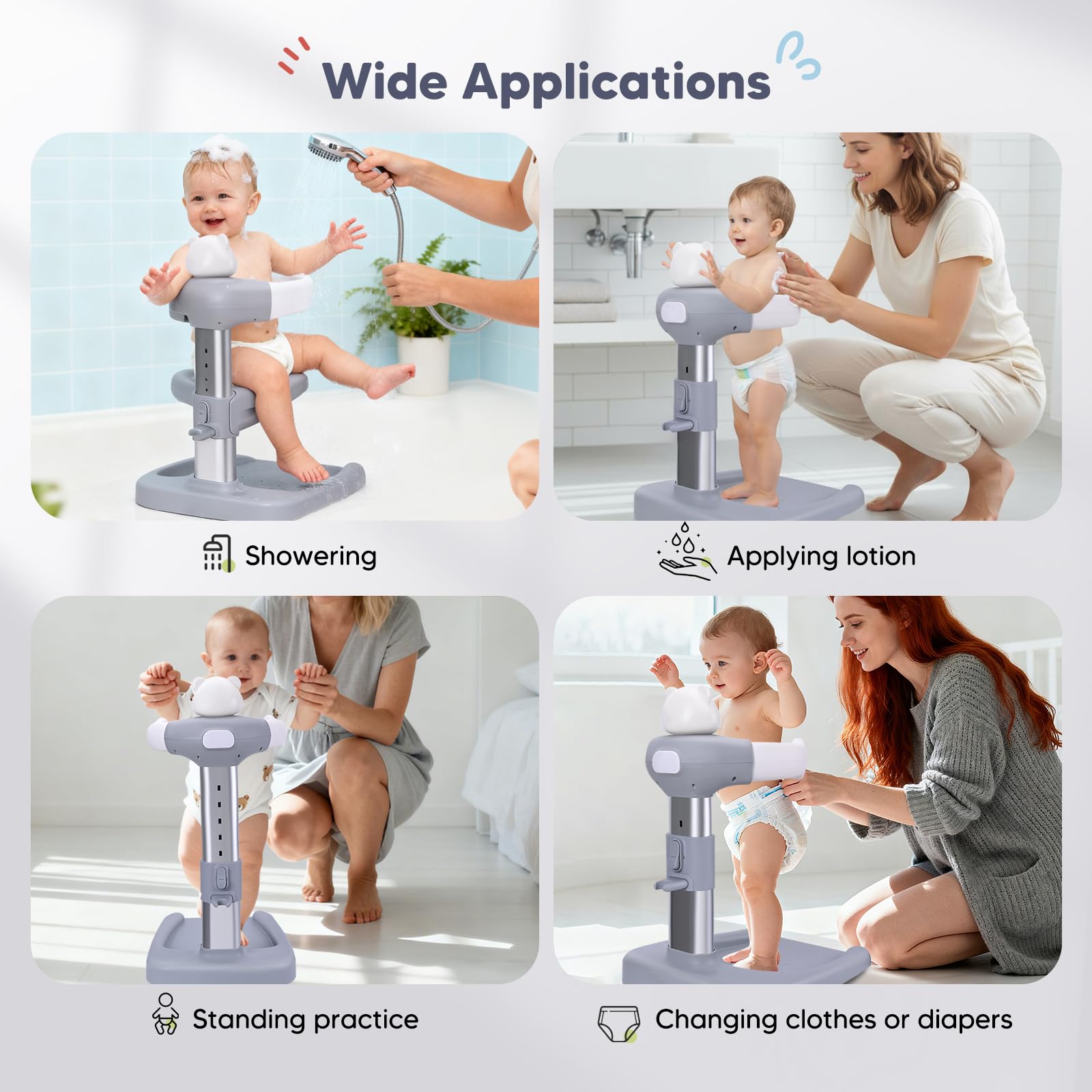 Vasca da bagno per bambini con supporto doccia, anti-schiacciamento, antiscivolo, torre doccia regolabile per bambini in piedi, supporto doccia ideale per neonati