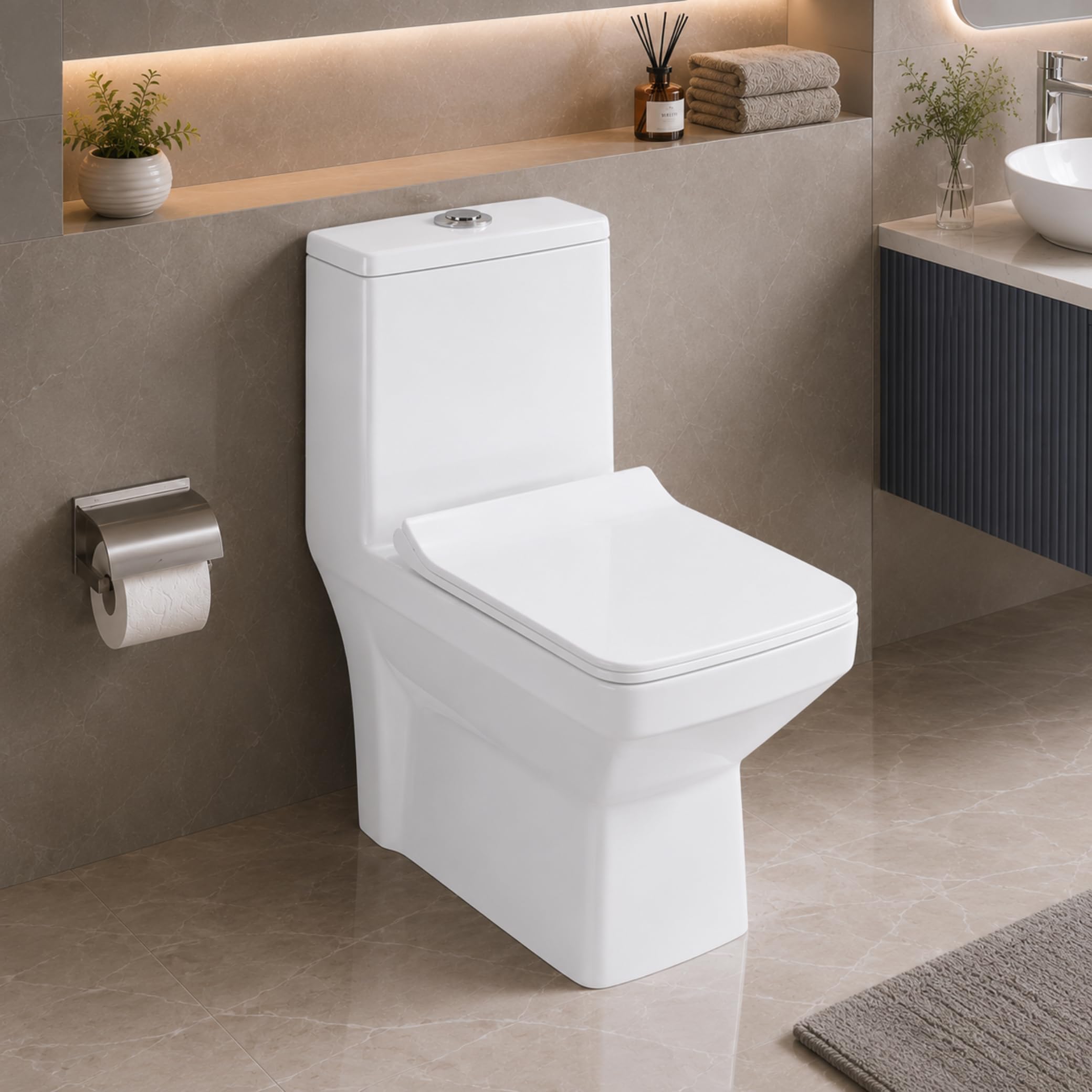 Hisre Premium Western Floor Mounted One Piece Water Closet Ceramic Western Toilet/Commode/European Commode Square With Soft Close Seat Cover For Lavatory, Toilets (Epic), photo 4 of 5