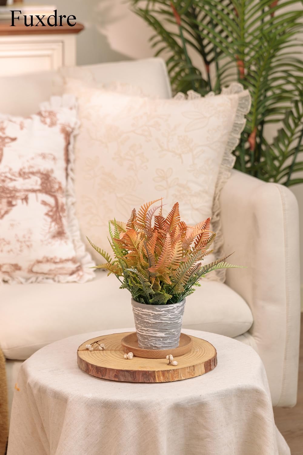 2 Packs Small Fake Plant for Shelf Decor - Fern Plant Decoration for Spring Decor, Small Greenery for Shelf with Gray Melamine Pot for Home, Indoor, Office, Desk, Table (Autumn Orange)
