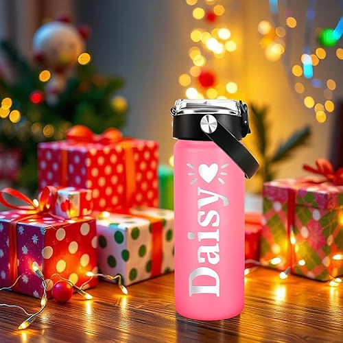Miniatura 7 de Botella de agua personalizada para niños para la escuela, botella de agua personalizada de acero inoxidable con nombres grabados, botella de agua
