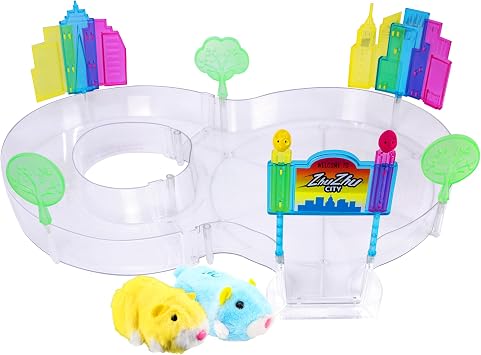 ZhuZhu City Downtown Starter Playset Interactive Electronic Hamster Toy with Pipsqueak & Sophie 40+ Sounds & Actions Expandable Track Set Gift for Kids Ages 4+