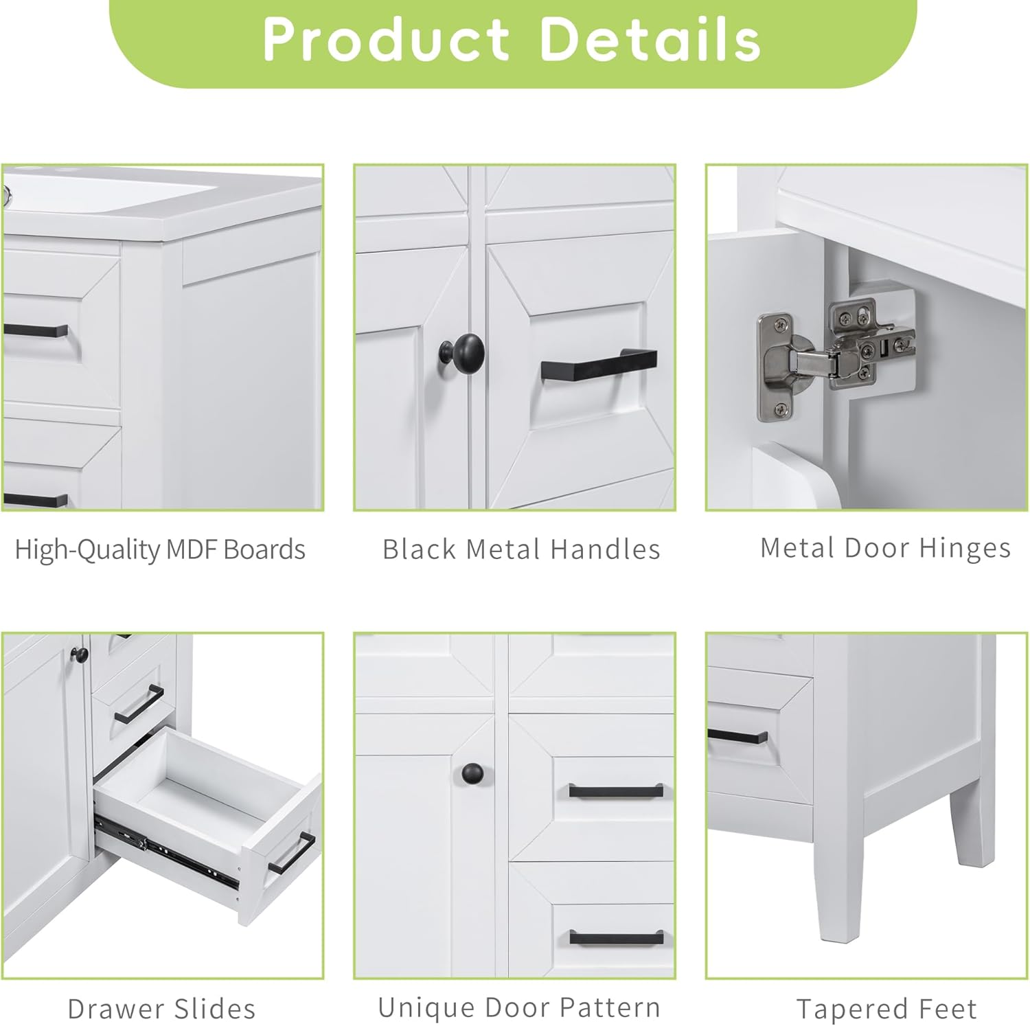 Yozma 30 inch Bathroom Vanity with Sink White, Modern Wooden Bathroom Storage Cabinet Organizer with 3 Drawers and One Soft Closing Doors, Solid Wood Frame Bathroom Vanities with Ceramic Basin