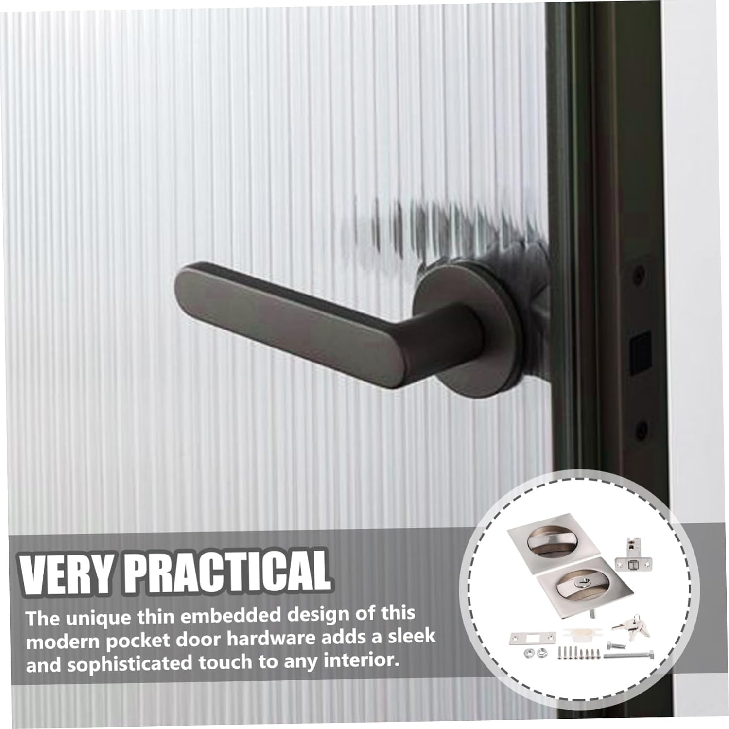 Housoutil 1Set Invisible Pocket Door Lock with Keys Modern Metal Hardware for Standard Doors Easy Installation and Sleek Design for Privacy Homes