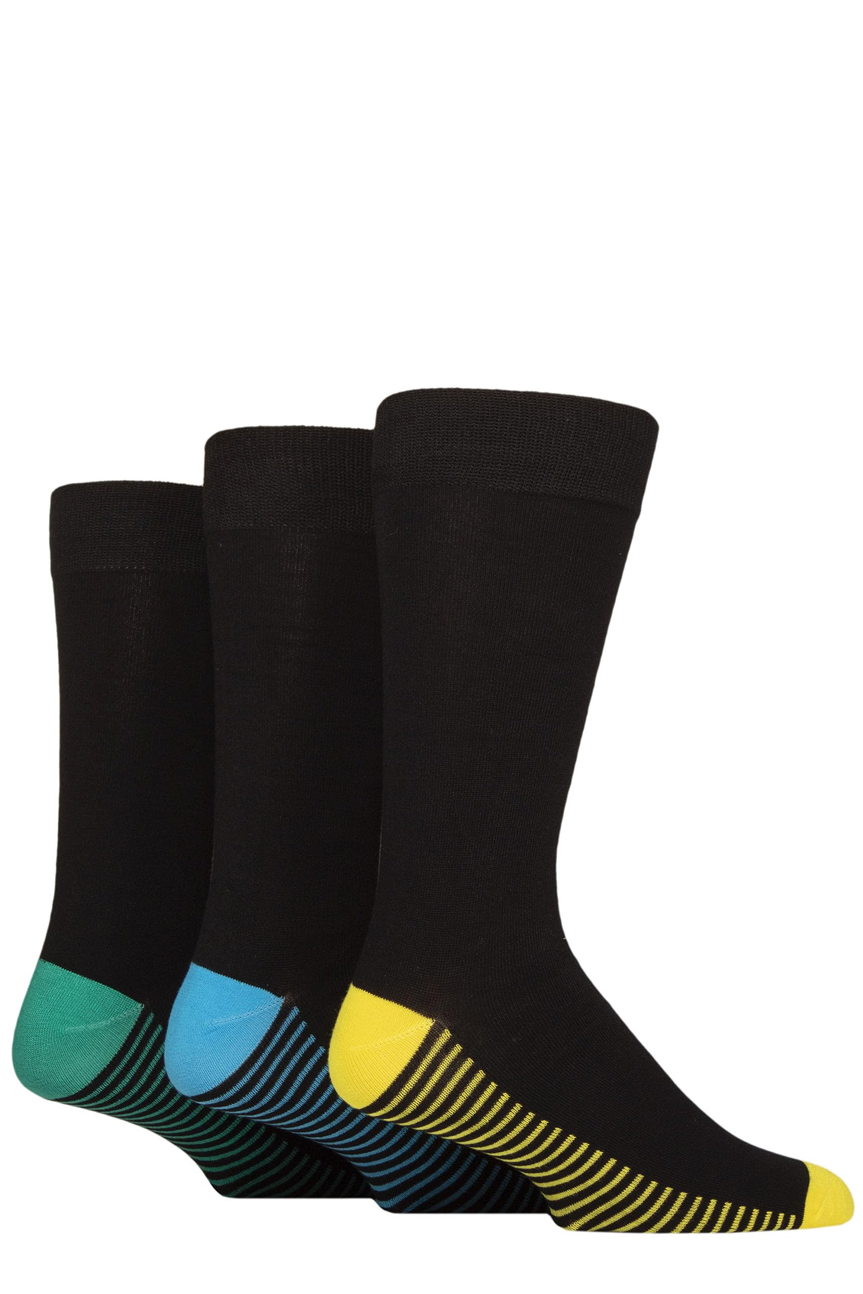 SockShop Wildfeet Mens Patterned, Spots and Stripes Bamboo Socks Pack of 3 Footbed Stripey Yellow/Blue 7-11