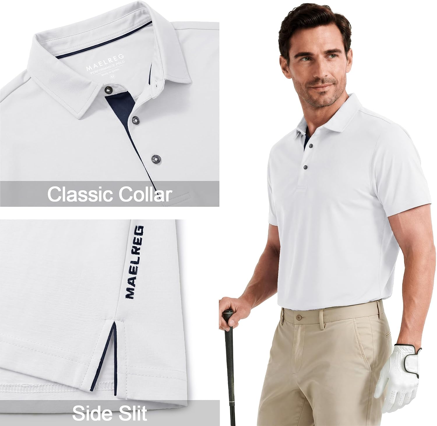 M MAELREG Mens Golf Shirt Short Sleeve Moisture Wicking Slim Fit Performance Casual Roma Knit Golf Polo Shirts for Men