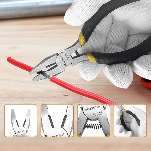 Miniatura 6 de BOOSDEN Juego de alicates de 5 piezas que incluye mazo de goma de 0.984 in, cortadores de alambre de 5 pulgadas, alicates de punta de aguja de 5