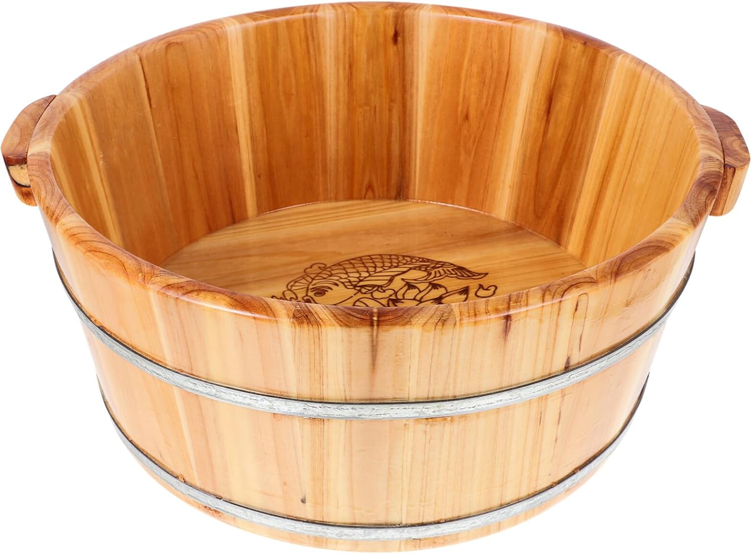 Yardwe Wooden Foot Basin Wood Foot Tub Bucket Pedicure Barrel Massager for Bath Massage Spa Sauna Soak Pedicure Massager Tub Light Brown