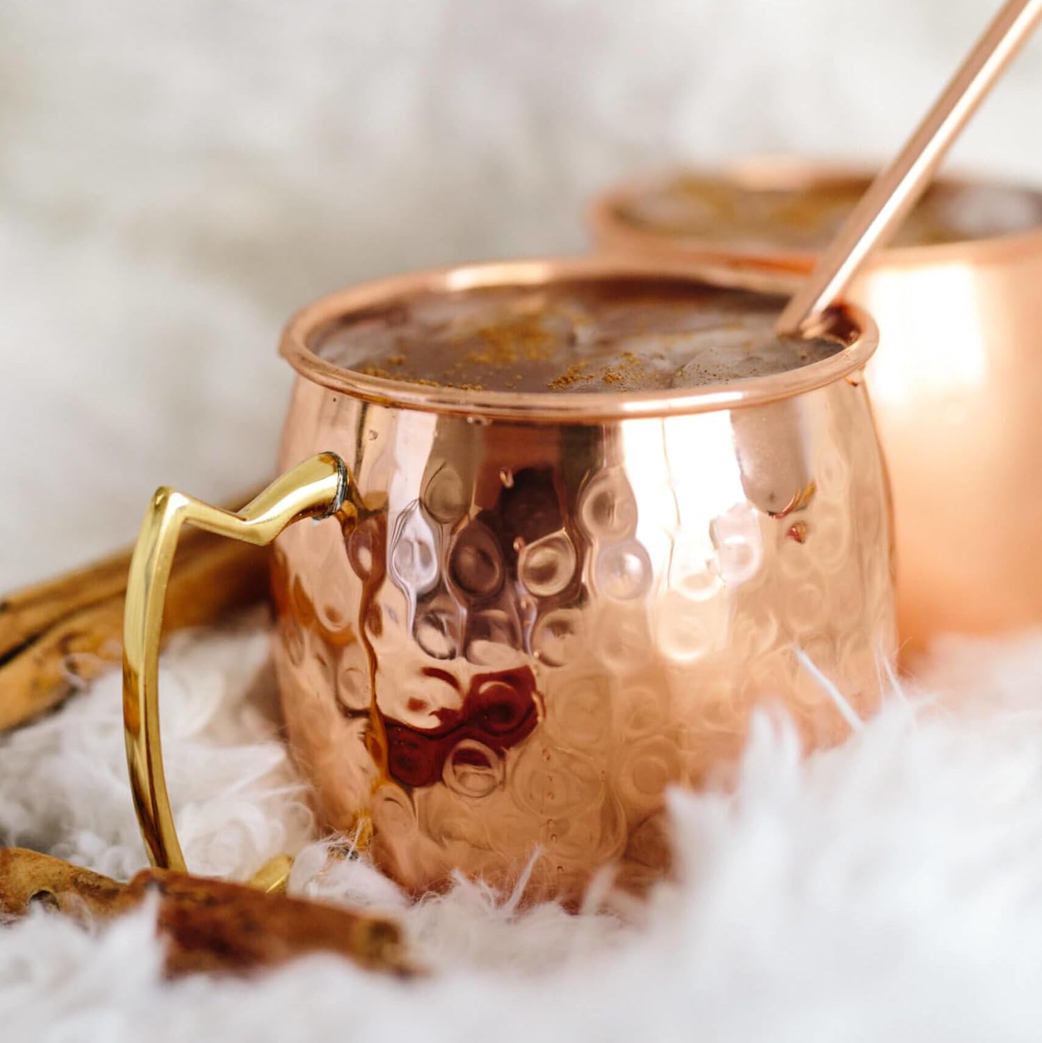 BOLD & DIVINE Moscow Mule Copper Mugs - Set of 4-100% HANDCRAFTED - Food Safe Pure Solid Copper Mugs with Gold & Brass Handle - 16 oz Christmas Gift Set | Perfect for Bars, Parties & Gifts