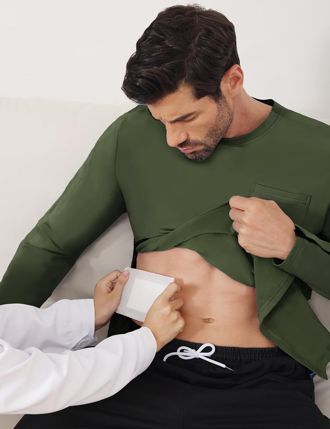 Fleece Lined Men's Post Shoulder Surgery Recovery Shirt Full Snap Tear Away Long Sleeve Chemo Port Access Adaptive Clohting - Image 3