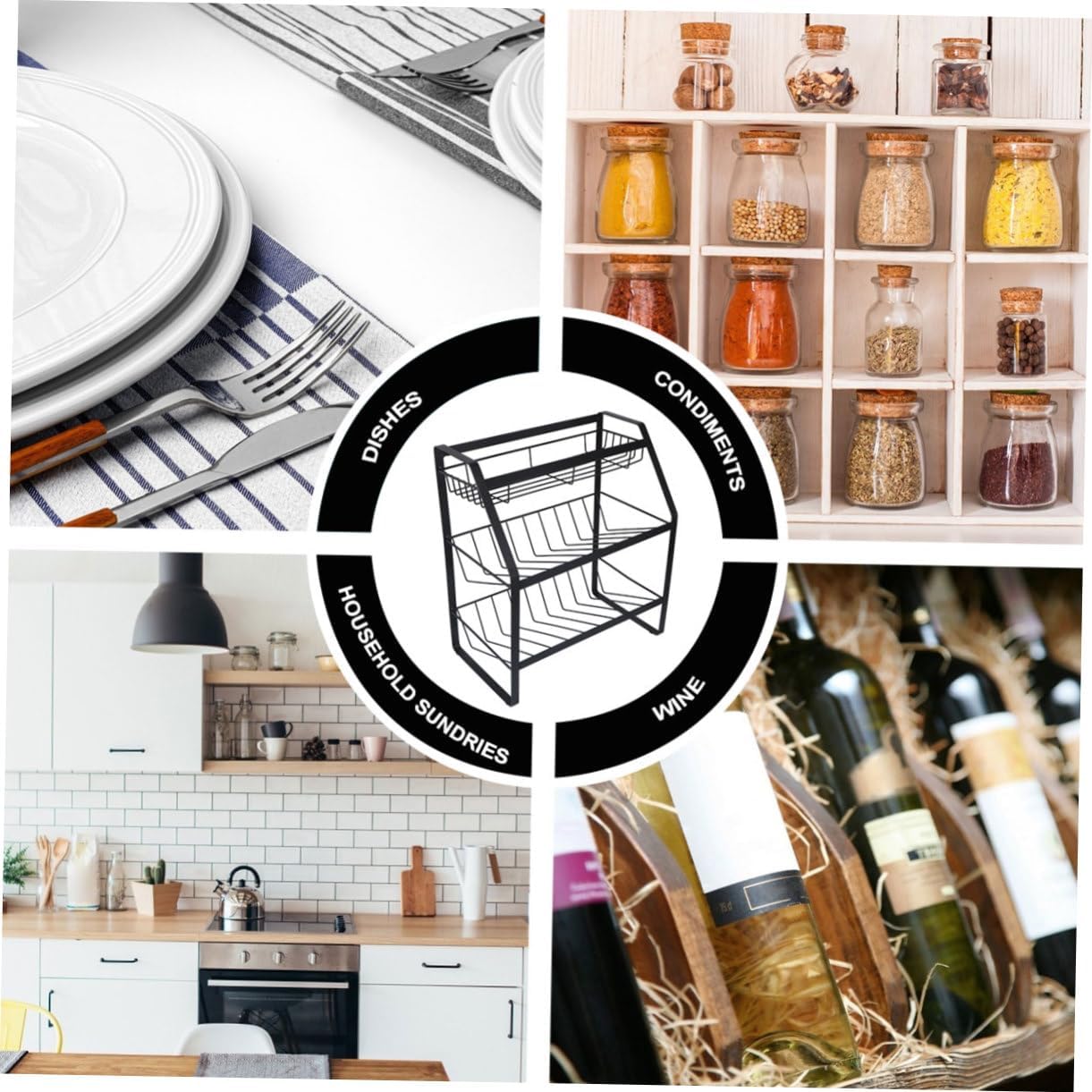 1Pc Multi Storage Rack for Kitchen Draining Shelf Seasoning Organizer Black Countertop Style for Neat Kitchen Bathroom Housewarming