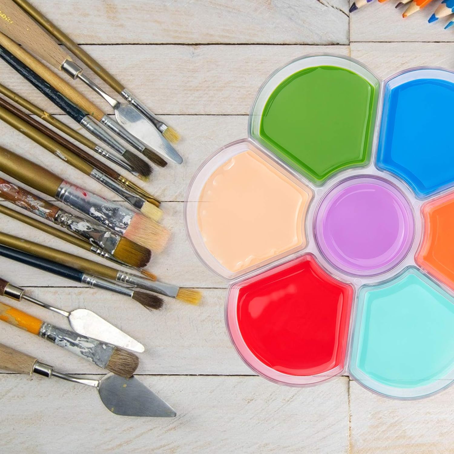 Paint Palette, GUCTOP 6Pcs Premium 7 Wells Transparent Painting Palettes Acrylic Oil Watercolor Art Canvas Painting Trays Holder for Kids Adults Painters Artists