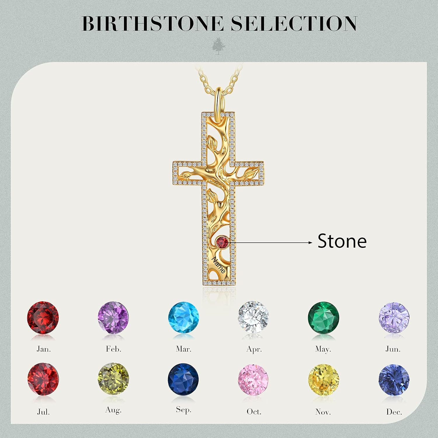 Gold Cross Necklaces for Women Personalize Dainty Gold Plated Cross Pendant with 1-5 Birthstones Faith Necklace Engravable Names Necklace