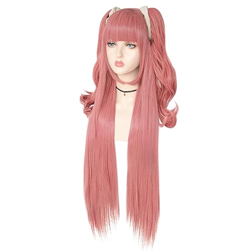 Miniatura 3 de JoneTing  2 bandas para el cabello  1 gorra de peluca Peluca rosa disfraz de cosplay pelucas sintéticas largas y onduladas naturales para anime