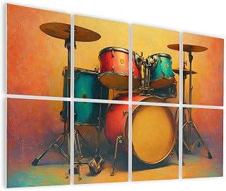 8 Pack Art Acoustic Panels Self Adhesive Colorful Drum Set Red Blue Drums Warm Decorative Soundproof Wall Panels Sound Absorbing Panel 48"x32" for Office Home Studio