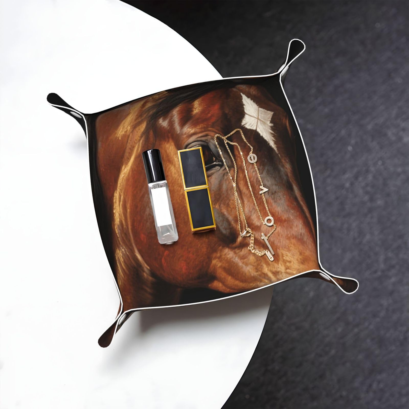 Brown Horse Valet Tray Organizer Pu Leather Travel Catchall Tray Organizer Portable Jewelry Tray Storage Keys Tray for Entryway Table Coins Watches Candy