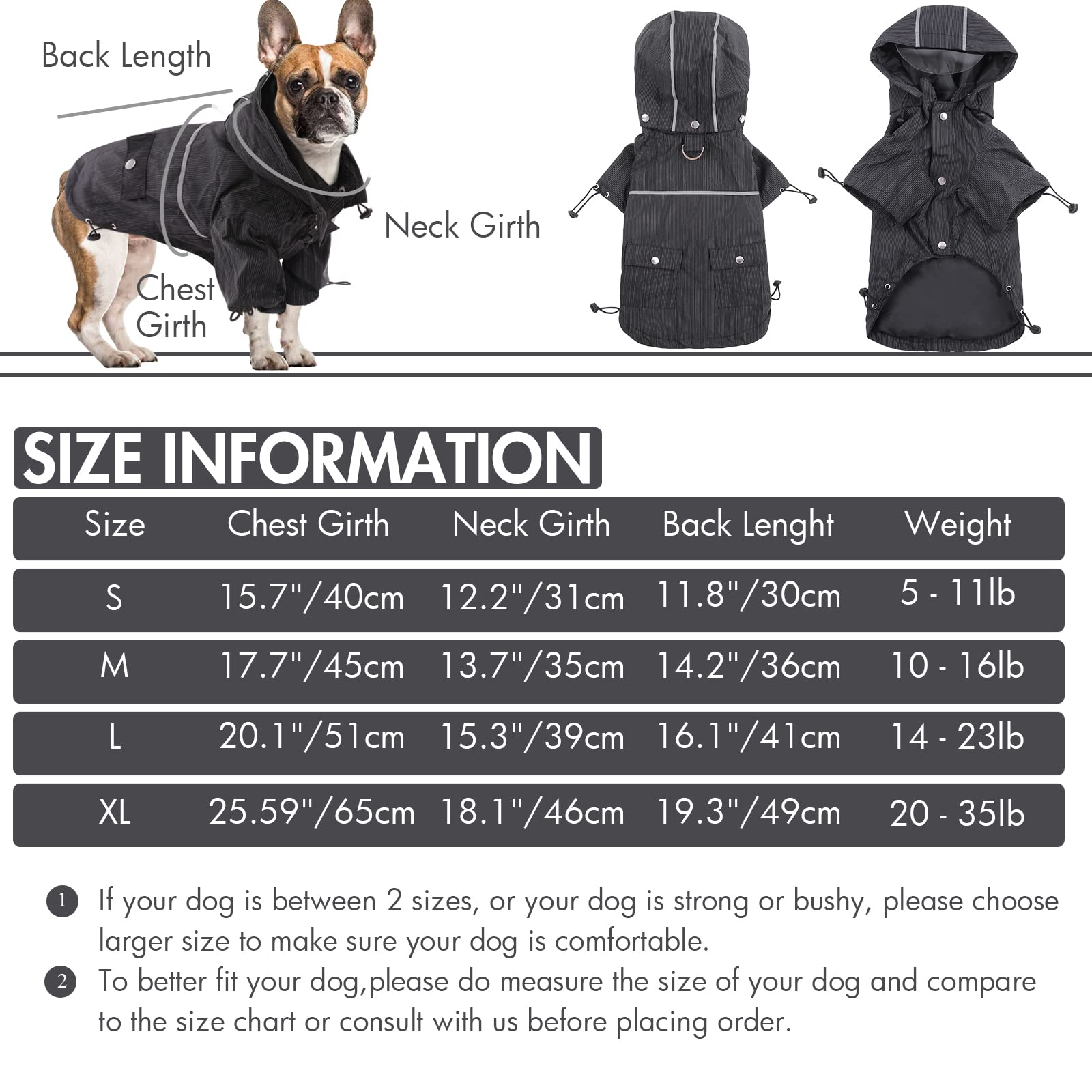 Hjyokuso Hondenregenjas, waterdichte hondenjas met afneembare capuchon, hondenregencape hondenjas, regenjas, hondenjas, regenjas, hondenregenponcho met reflecterende strepen, voor kleine en middelgrote honden