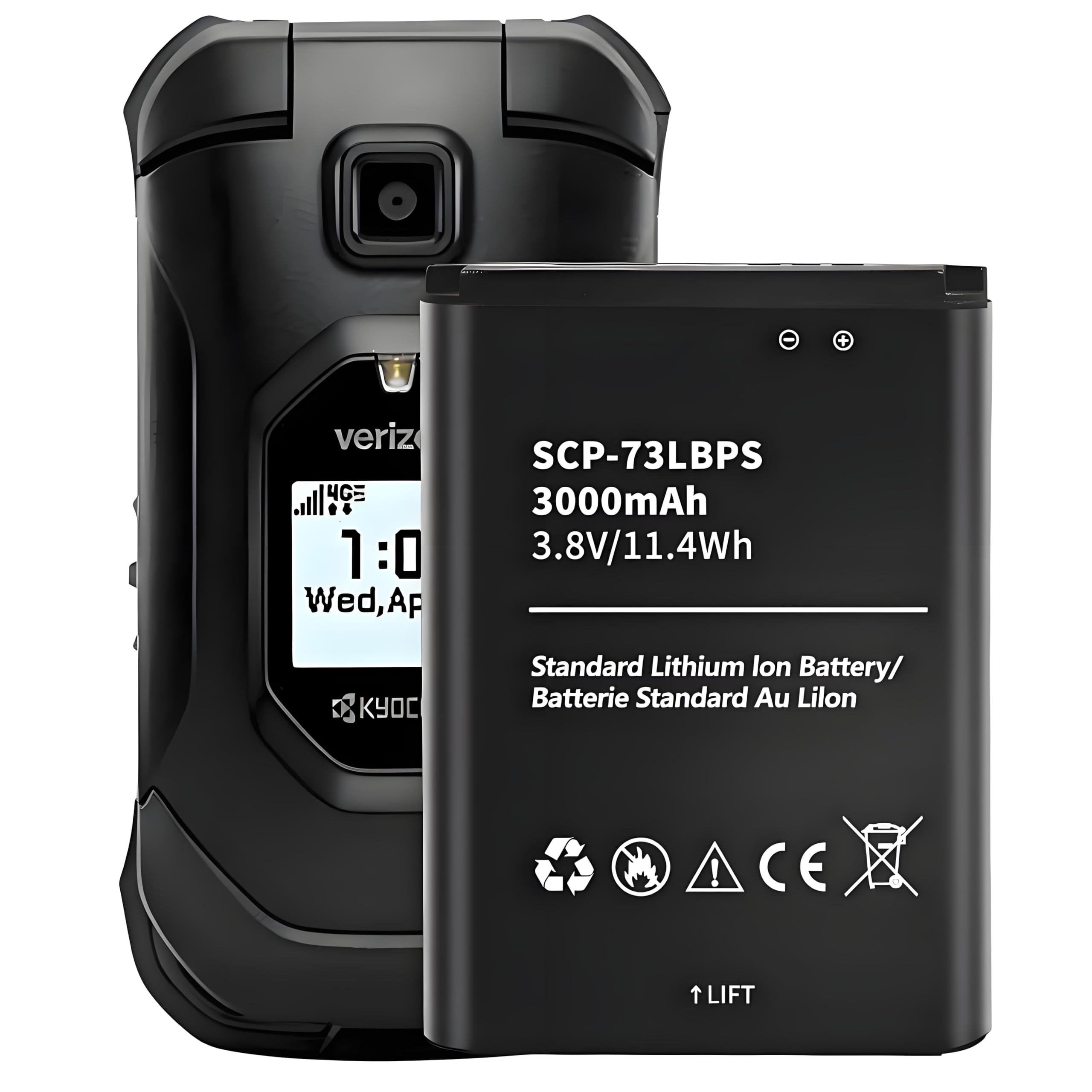 SCP-73LBPS Battery, 3000mAh 2025 New Upgraded Lithium-ion High Capacity Battery for Kyocera DuraXV Extreme E4810/ KYOE4810/ DuraXE Epic E4830 Verizon Flip Phone,3.8V