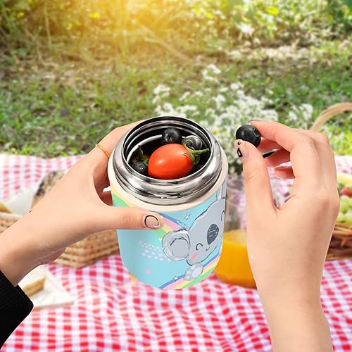 Miniatura 5 de susiyo Recipiente de alimentos aislado, 17 onzas, lindo koala y arco iris, tarro de alimentos aislado con cuchara plegable para comida caliente y