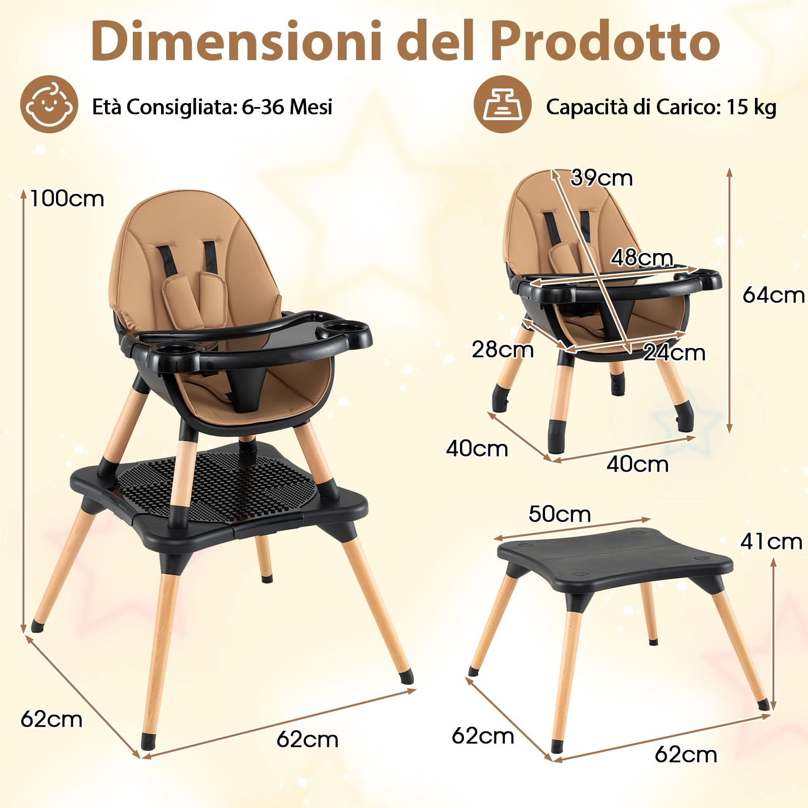 COSTWAY 6-in-1 Seggiolone per Neonati, Seggiolone Prima Pappa, Tavolo e Sedia Convertibile per Bambini, Imbracatura di Sicurezza, Vassoio Rimovibile, per Bambini 6-36 Mesi (Caffè+Nero)
