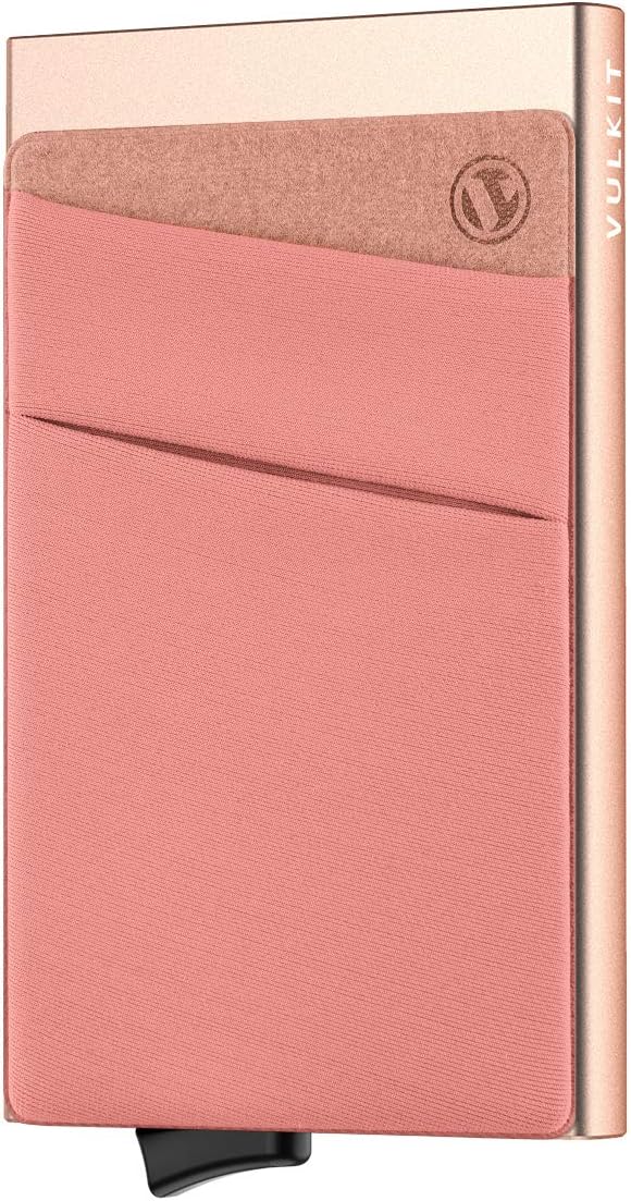 Card Holder with Money Pocket Pop Up Wallet RFID Blocking Slim Metal Bank Card Case Holds 5 Cards and Notes