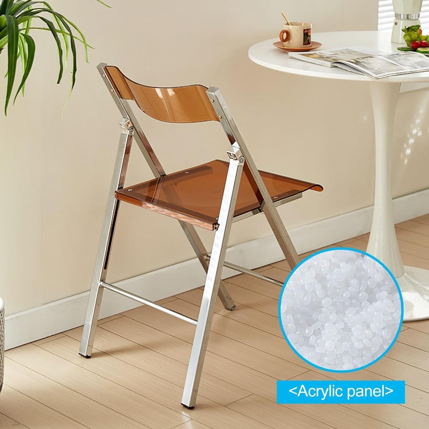 Modern Transparent Folding Chair Acrylic Folding Ghost Stackable Crystal Seat-PC Plastic Living Room(Grey)