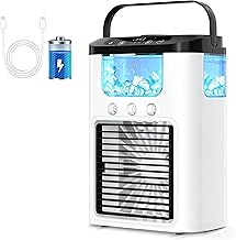 Mini Klimaanlage Mobil, Luftkühler mit 1200-mAh-Akku, 600-ml-Tank, 7-farbigem Nachtlicht und 3 Geschwindigkeitsstufen für Zuhause, Büro und Outdoor-Einsatz